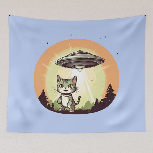 Item preview, UFO abducting a Cat Art designed and sold by Planetporridge.