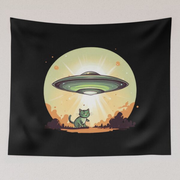 Item preview, Funny UFO abducting a Cat designed and sold by Planetporridge.