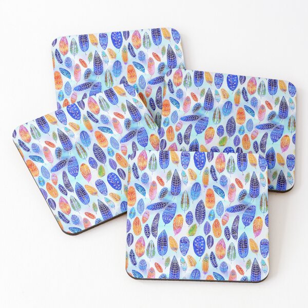 Item preview, Blue yellow orange greeny feathers with circular dots pattern fabric designed and sold by Richenda.