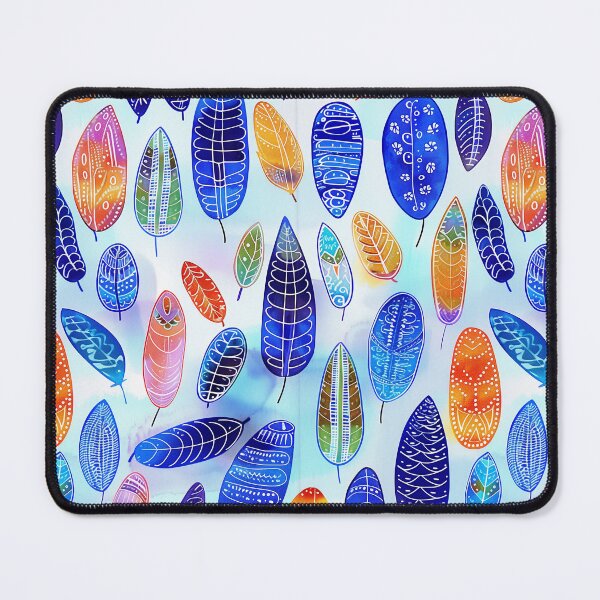 Item preview, Blue yellow orange greeny feathers with circular dots pattern fabric designed and sold by Richenda.