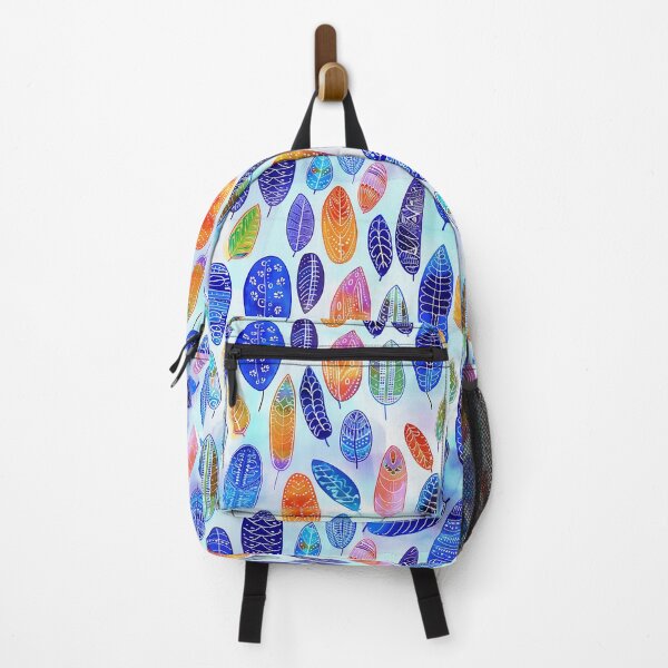 Item preview, Blue yellow orange greeny feathers with circular dots pattern fabric designed and sold by Richenda.