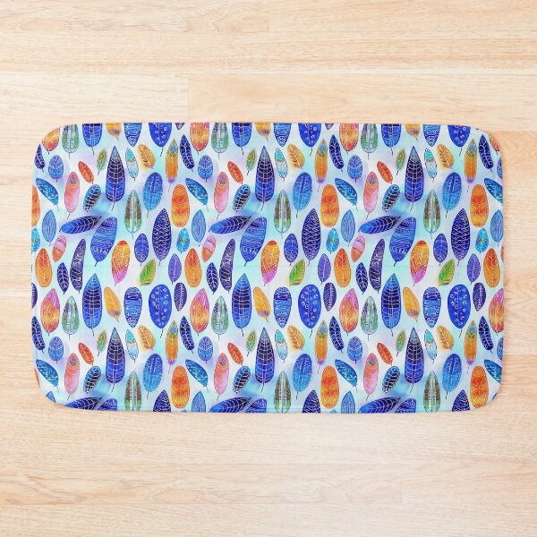 Item preview, Blue yellow orange greeny feathers with circular dots pattern fabric designed and sold by Richenda.