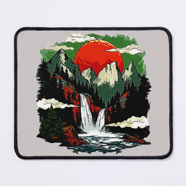 Artikelvorschau, Sonnenuntergang Berg Wasserfall – Natur Abenteuer Kunst T-Shirt entworfen und verkauft von Mrrjgraphic.