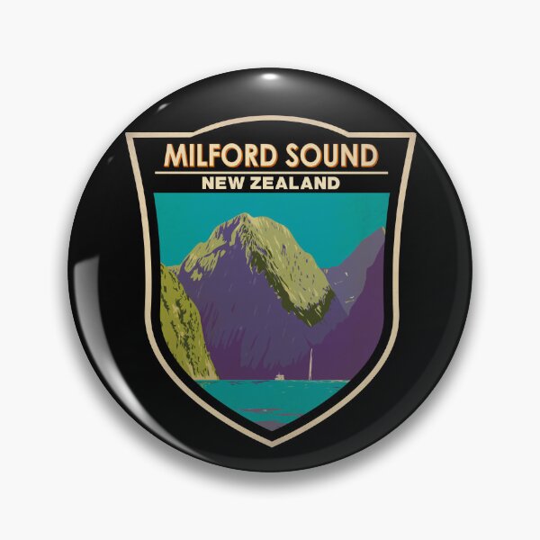 Item preview, Milford Sound New Zealand Travel Art Badge designed and sold by KrisSidDesigns.
