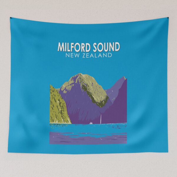 Item preview, Milford Sound New Zealand Travel Art Vintage designed and sold by KrisSidDesigns.
