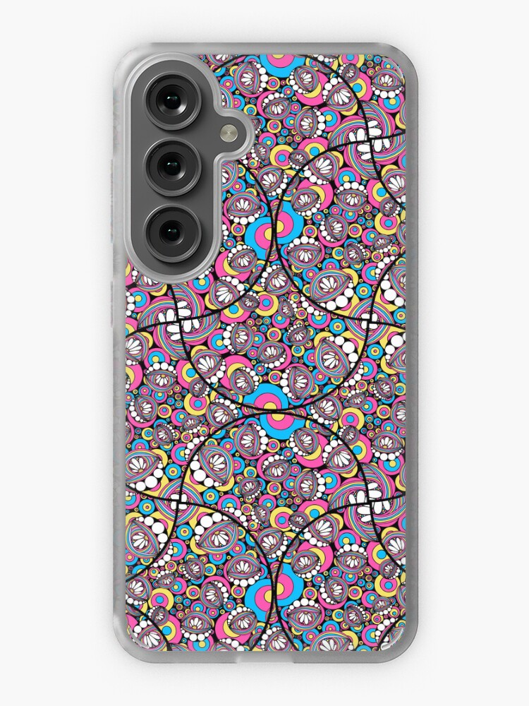 Samsung Galaxy Phone Case, 80s Aerobics Rainbow Daisy Doodle Art Deco Fans designed and sold by Triplicate Limited