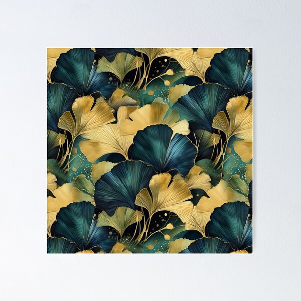 Aperçu de l'œuvre Feuilles de gingko biloba vert doré nature #motif #nature créée et vendue par JBJart.