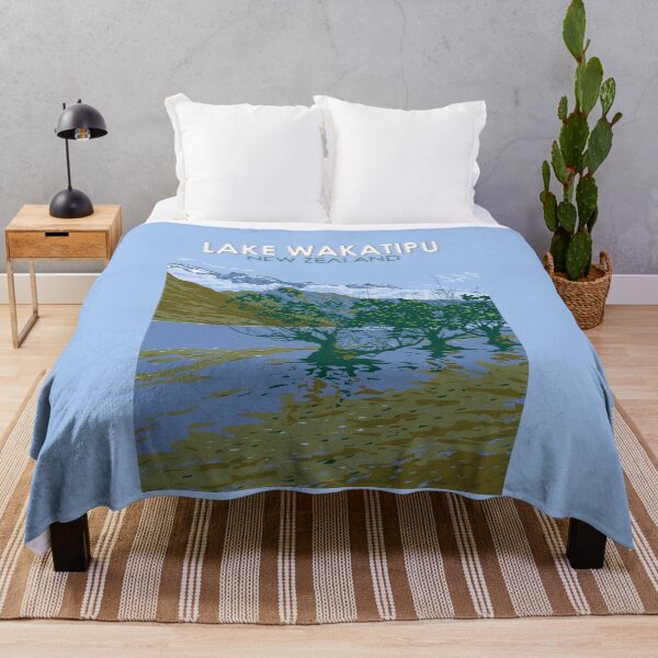 Item preview, Lake Wakatipu New Zealand Travel Art Vintage designed and sold by KrisSidDesigns.
