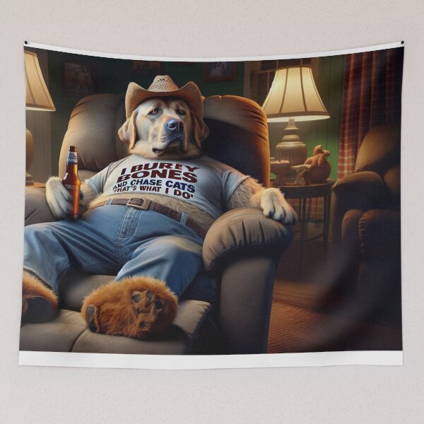 Item preview, Labrador Retriever Relaxing in a Recliner Drinking a Beer designed and sold by TheDogOnIt.