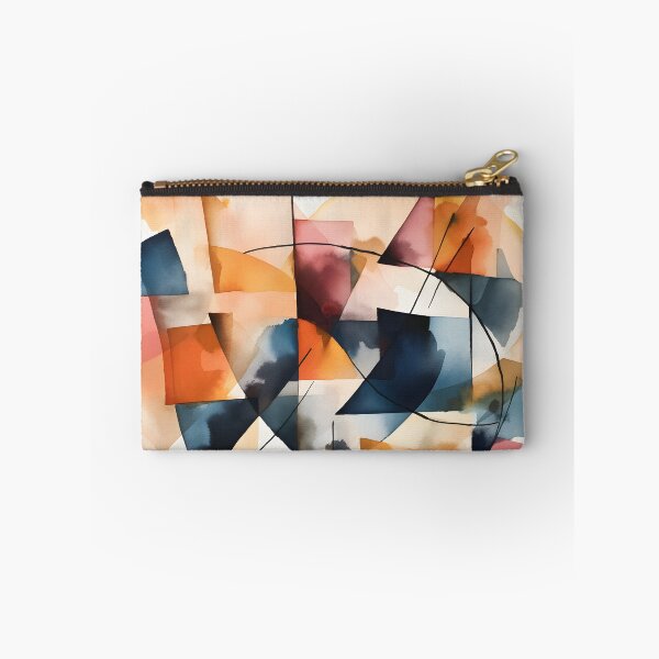 Aperçu de l'œuvre Peinture à l'aquarelle abstraite, cubisme de formes géométriques, contraste bleu orange, impression d'art mural de salon créée et vendue par Lightweav.