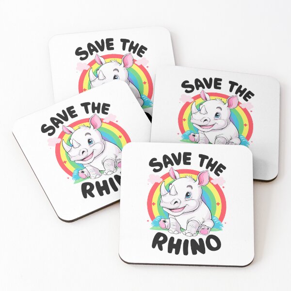 Item preview, SAVE THE RHINO: Colorful Cartoon Rhino Under a Rainbow designed and sold by SplashTastic.