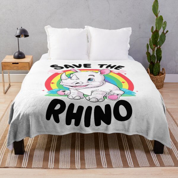 Item preview, SAVE THE RHINO: Colorful Cartoon Rhino Under a Rainbow designed and sold by SplashTastic.