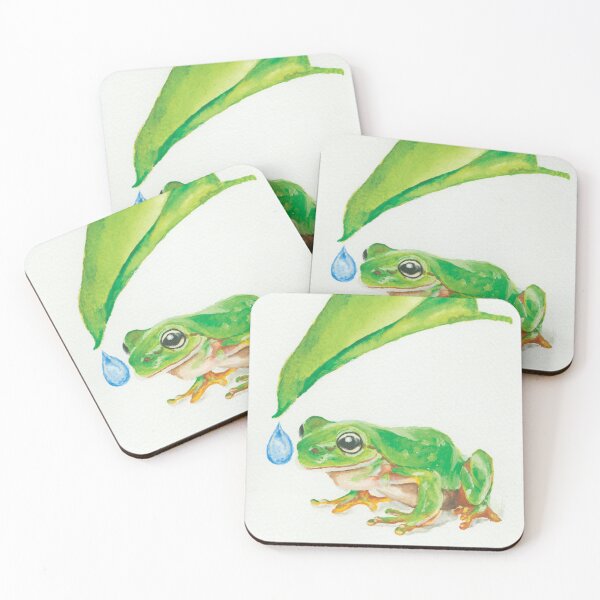 Item preview, Green Tree Frog Under Leaf Watercolor Painting Print designed and sold by harrifangs.