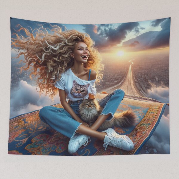 Item preview, Carpet flight with a kitten designed and sold by M-Y-A-R-T-.