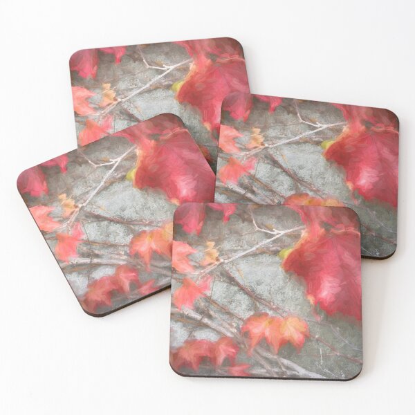 Item preview, Red Vine Leaves Stone Wall Abstract X108 designed and sold by RichFrancoCars.