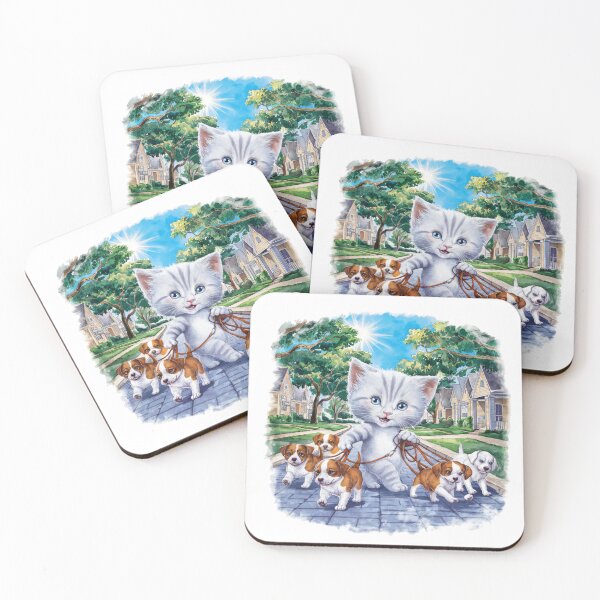 Item preview, A Cute Gray Kitten Walking Dogs designed and sold by pixelplaza.