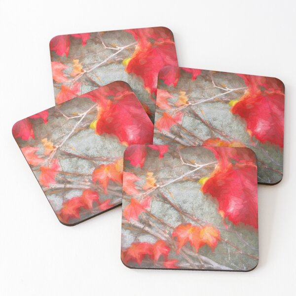 Item preview, Red Vine Leaves Stone Wall Abstract X112 designed and sold by RichFrancoCars.