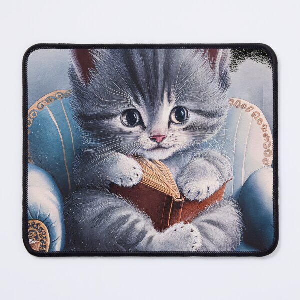 Item preview, A Cute Gray Kitten Reading A Book designed and sold by pixelplaza.