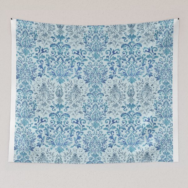 Item preview, Damask handmade blue designed and sold by Alessandro Remo Mazzoni Remotextiles.