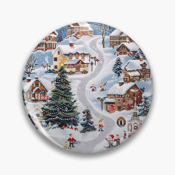 Item preview, Winter in aestetic village, pixel print designed and sold by fuzzyfox.