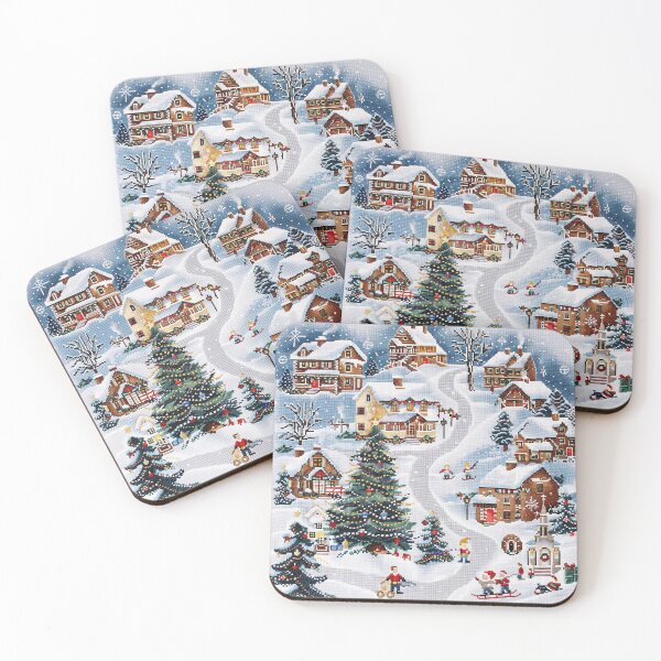 Item preview, Winter in aestetic village, pixel print designed and sold by fuzzyfox.