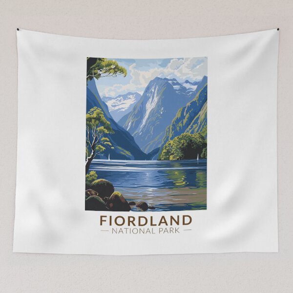 Item preview, Fiordland National Park Travel Art Vintage designed and sold by KrisSidDesigns.