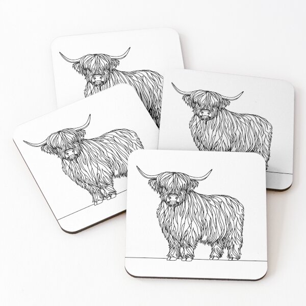 Item preview, Inquisitive Highland Cow Line Drawing designed and sold by AlanHillArt.