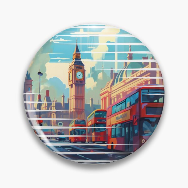 Artikelvorschau, Lebhafte Londoner Straße mit Doppeldeckerbussen und Big Ben entworfen und verkauft von MaverickMarks.