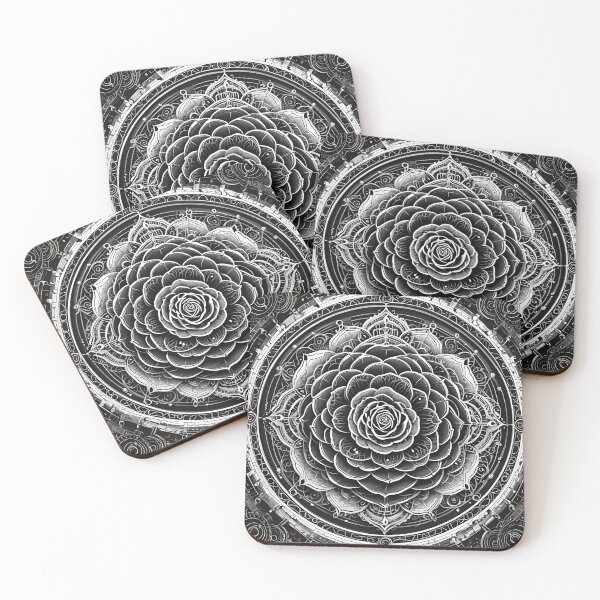 Artikelvorschau, Rosa detailliertes monochromes Mandala entworfen und verkauft von MandalasShops.