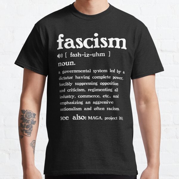 Vista previa del artículo con la obra «La definición de fascismo», diseñado y vendido por Unhinged Heather.