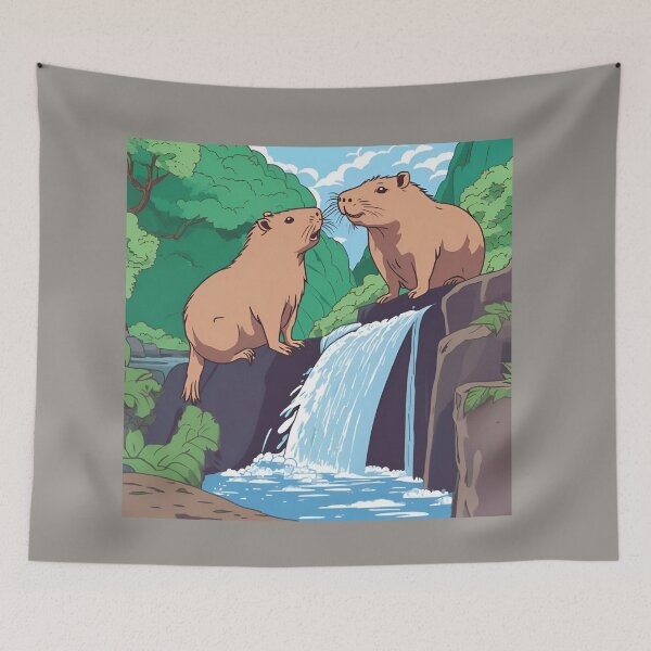Item preview, CAPYBARAS OVER THE WATERFALL, CAPYBARA designed and sold by GOLDENGARDENART.