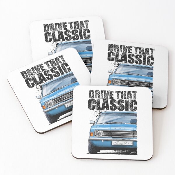 Item preview, Drive That Classic featuring the Ford Cortina Mk3 in blue. (light coloured background) designed and sold by Petrolhead T-Shirts and Art.