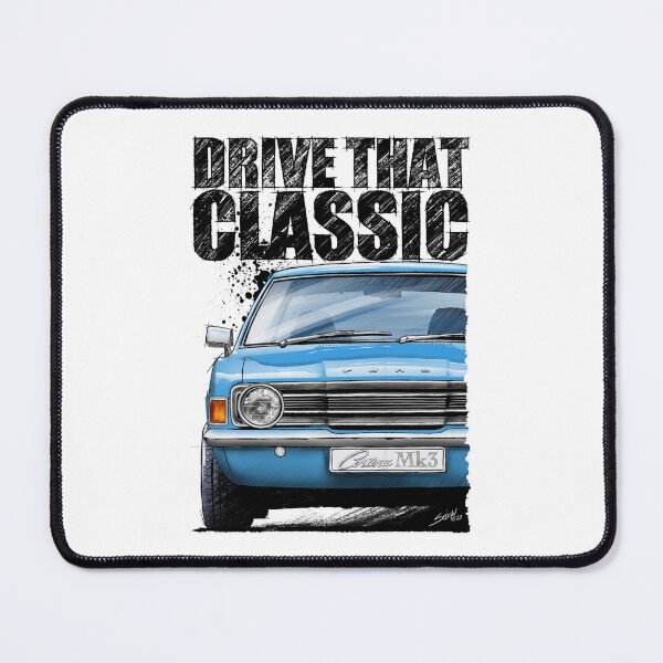 Item preview, Drive That Classic featuring the Ford Cortina Mk3 in blue. (light coloured background) designed and sold by Petrolhead T-Shirts and Art.