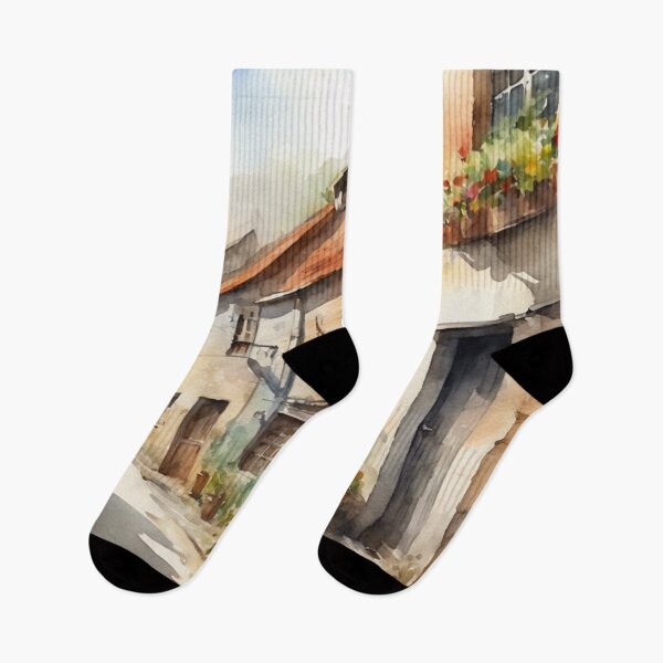 Item preview, European small town,watercolor designed and sold by TrendyGenZArt.