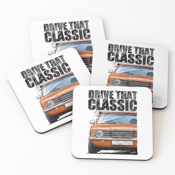 Item preview, Drive That Classic featuring the Ford Cortina Mk3 in orange. (light coloured background) designed and sold by Petrolhead T-Shirts and Art.