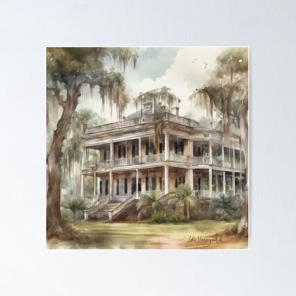 Item preview, southern plantation,watercolor designed and sold by TrendyGenZArt.