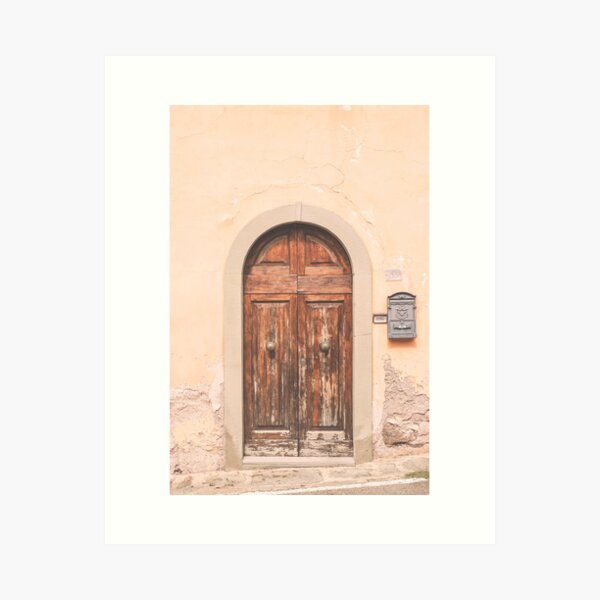 Item preview, Florence, Italy I A retro vintage wooden door with an orange aesthetic in italian alleyways streets from village Fiesole in Tuscany or in Rome, Venice or Naples city for a minimalist geometric decor designed and sold by Julie Travel Photography.