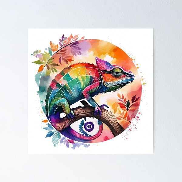 Item preview, Multicolored chameleon on its branch designed and sold by Shop-Oceania.