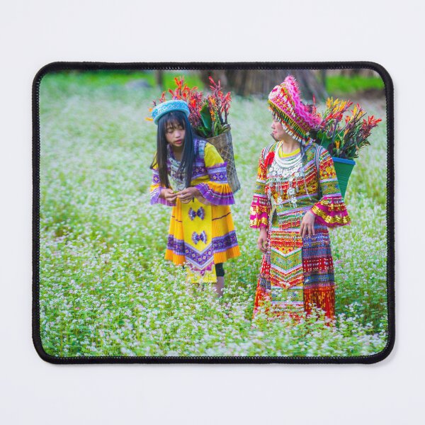 Item preview, Two women in traditional attire in flower field designed and sold by Artessie.