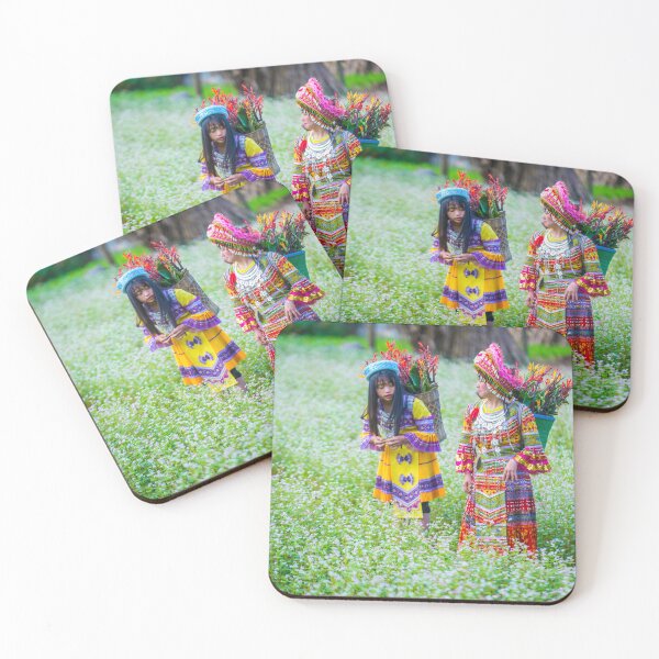 Item preview, Two women in traditional attire in flower field designed and sold by Artessie.