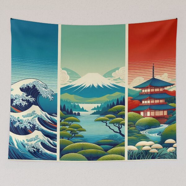 Item preview, Tricolor Kanagawa: Peaceful Mountain and Ocean View designed and sold by Dshoppin.