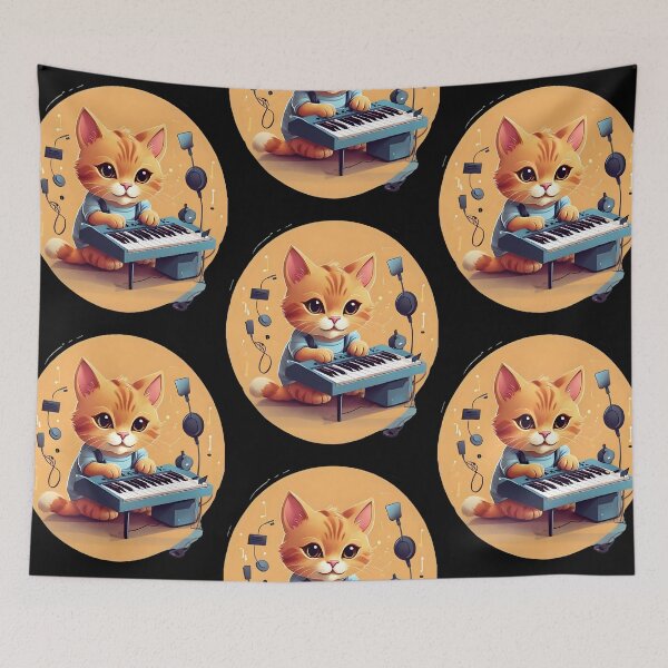 Item preview, Cat synthesizer, cute cat playing musical instrument designed and sold by Merchattack.