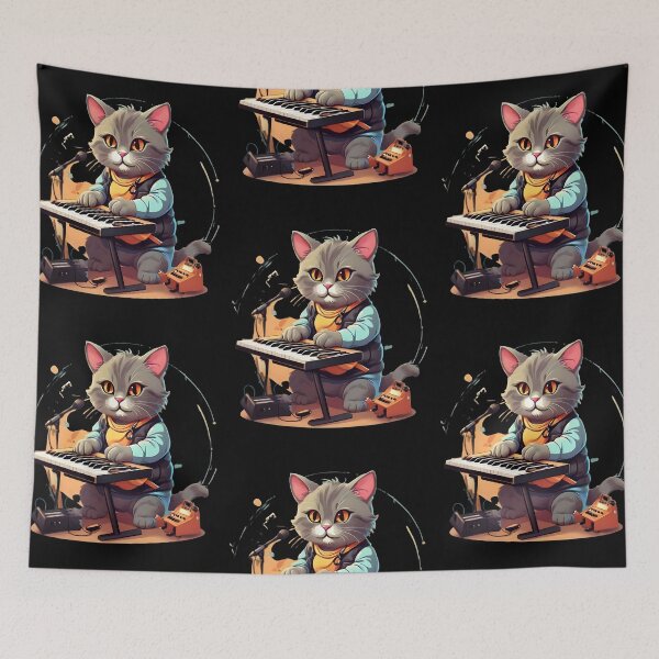 Item preview, Cat synthesizer, cute cat playing musical instrument designed and sold by Merchattack.