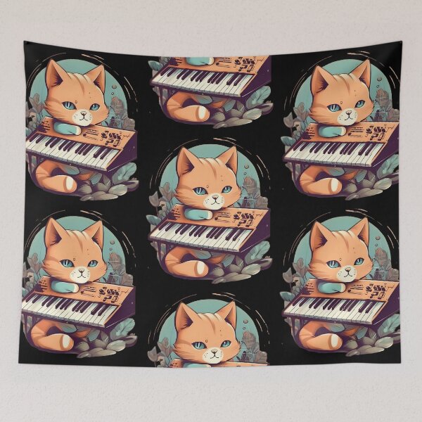 Item preview, Cat synthesizer, cute cat playing musical instrument designed and sold by Merchattack.
