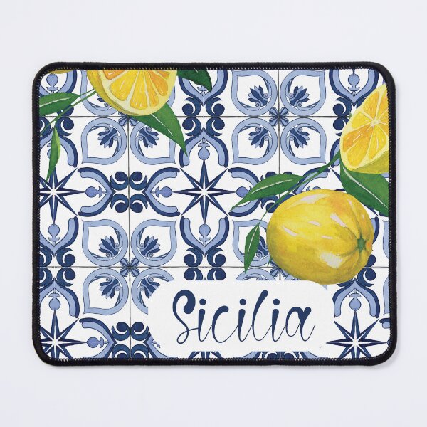 Item preview, Sicilia - blue tile and yellow lemons designed and sold by EmeraldeaArt.