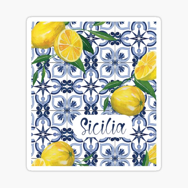Item preview, Sicilia - blue tile and yellow lemons designed and sold by EmeraldeaArt.