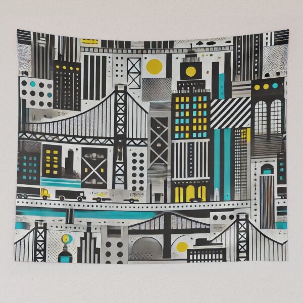 Item preview, Modern Architectural Design with Silhouettes and Colorful Accents designed and sold by Marinaso.