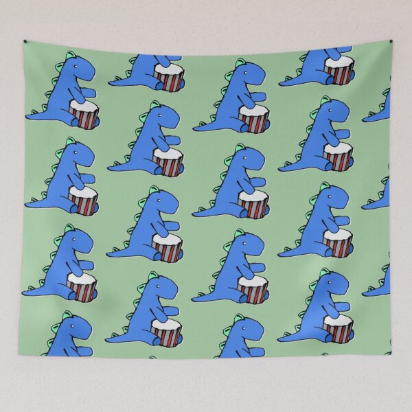 Item preview, Dino playing hand drum designed and sold by Lydia Conder.