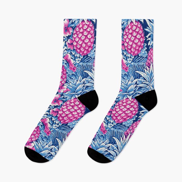 Item preview, Preppy pink pineapples on navy blue background designed and sold by FK-UK.