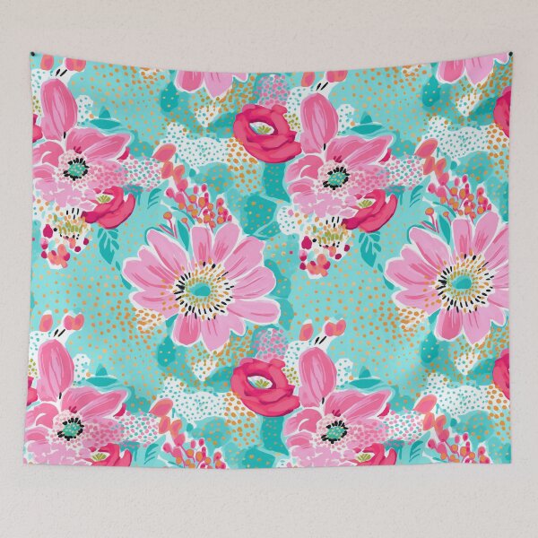 Item preview, Pink flowers on minty green designed and sold by FK-UK.